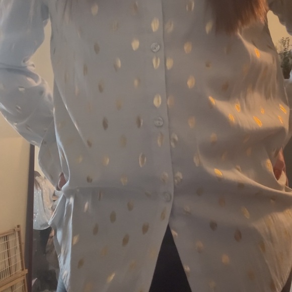 Mazik Tops - Mazik blue and gold polka dot button down